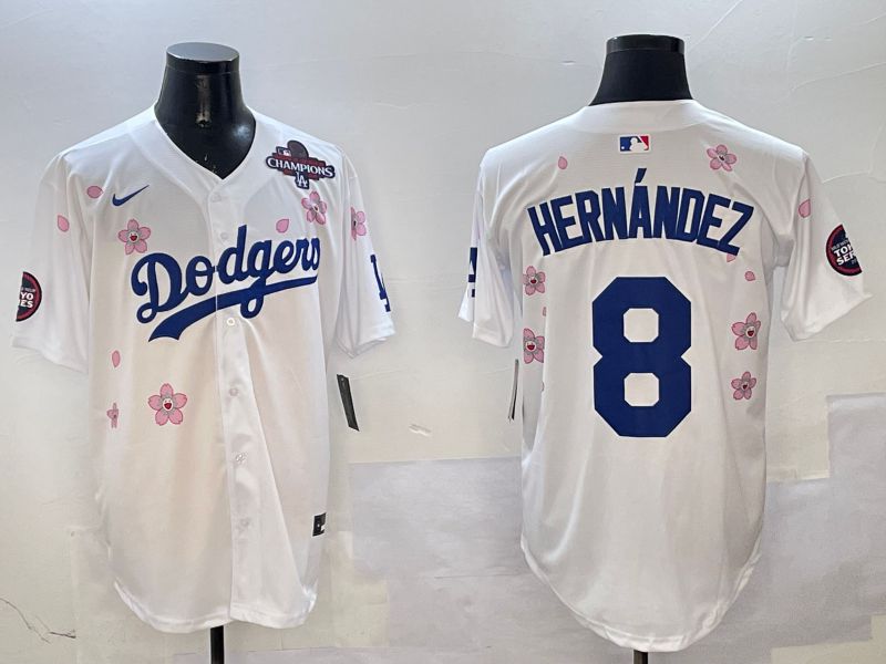 Men Los Angeles Dodgers 8 Hernandez White Sakura Edition 2025 Nike MLB Jersey style 3